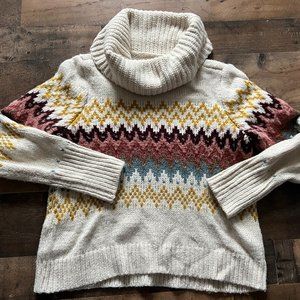 LOFT Fair Isle Turtleneck Cowl Neck Chunky Knit Sweater Medium Colorful!